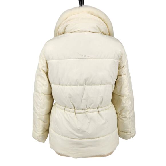 Talbots Puffer Jacket Removable Faux Fur Collar Quilted Zip Cream Size Large 12 - Picture 6 of 11